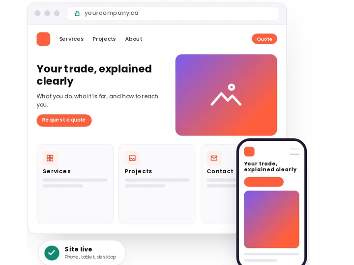 Mock-up of a company website on desktop and phone