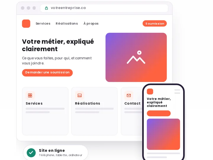 Maquette d’un site web d’entreprise sur ordinateur et sur téléphone