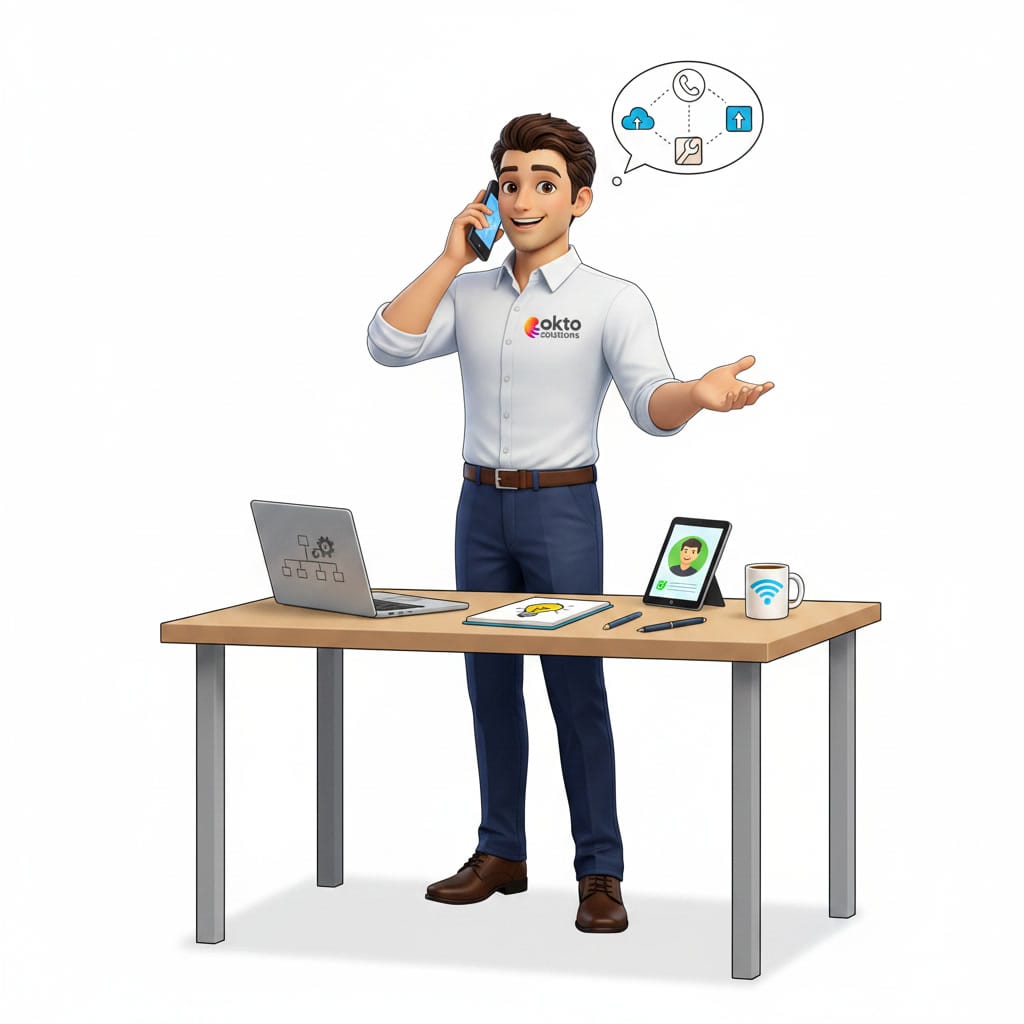 Team at a Quebec small business using VoIP telephony at the office