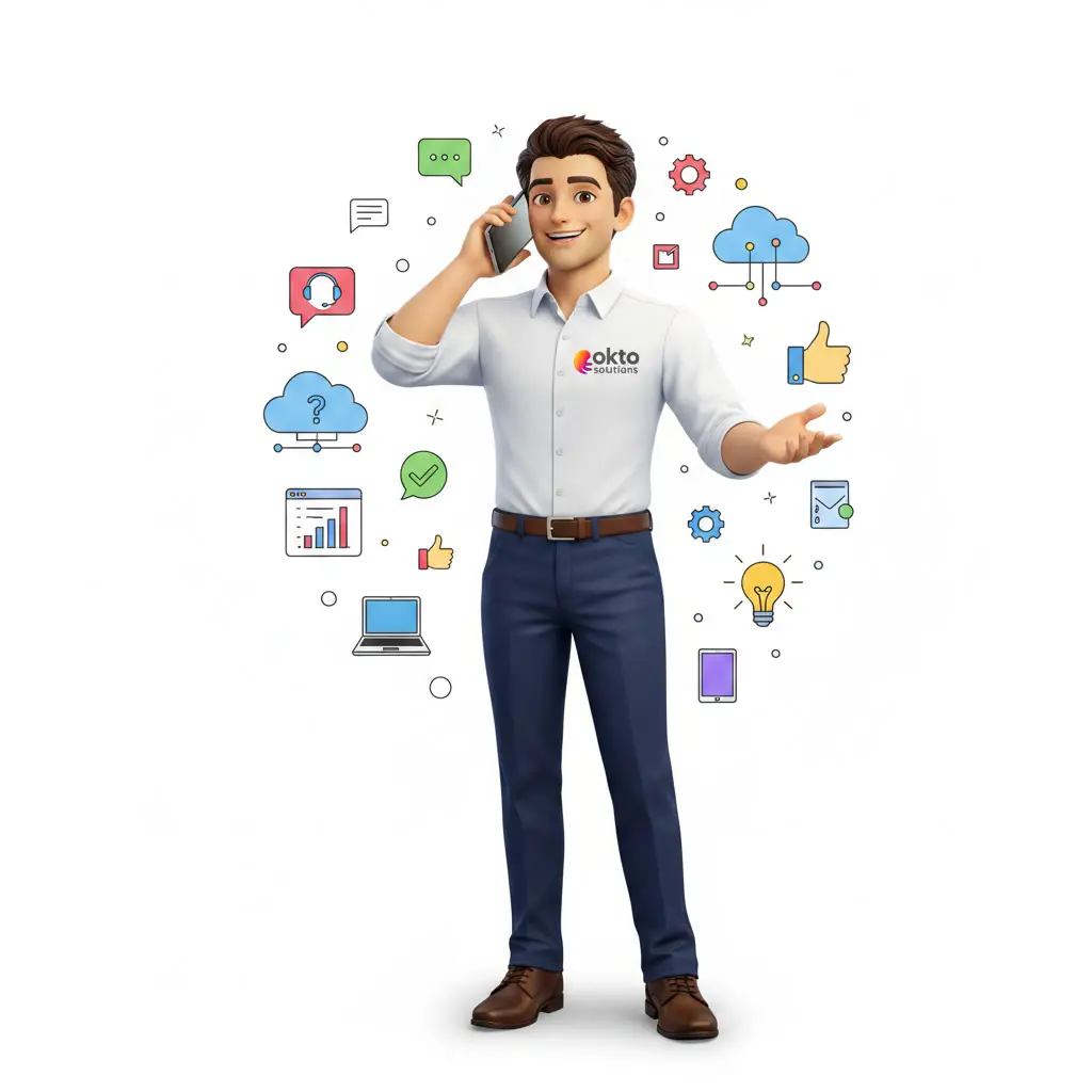 Follow-up phone call with client satisfaction icons