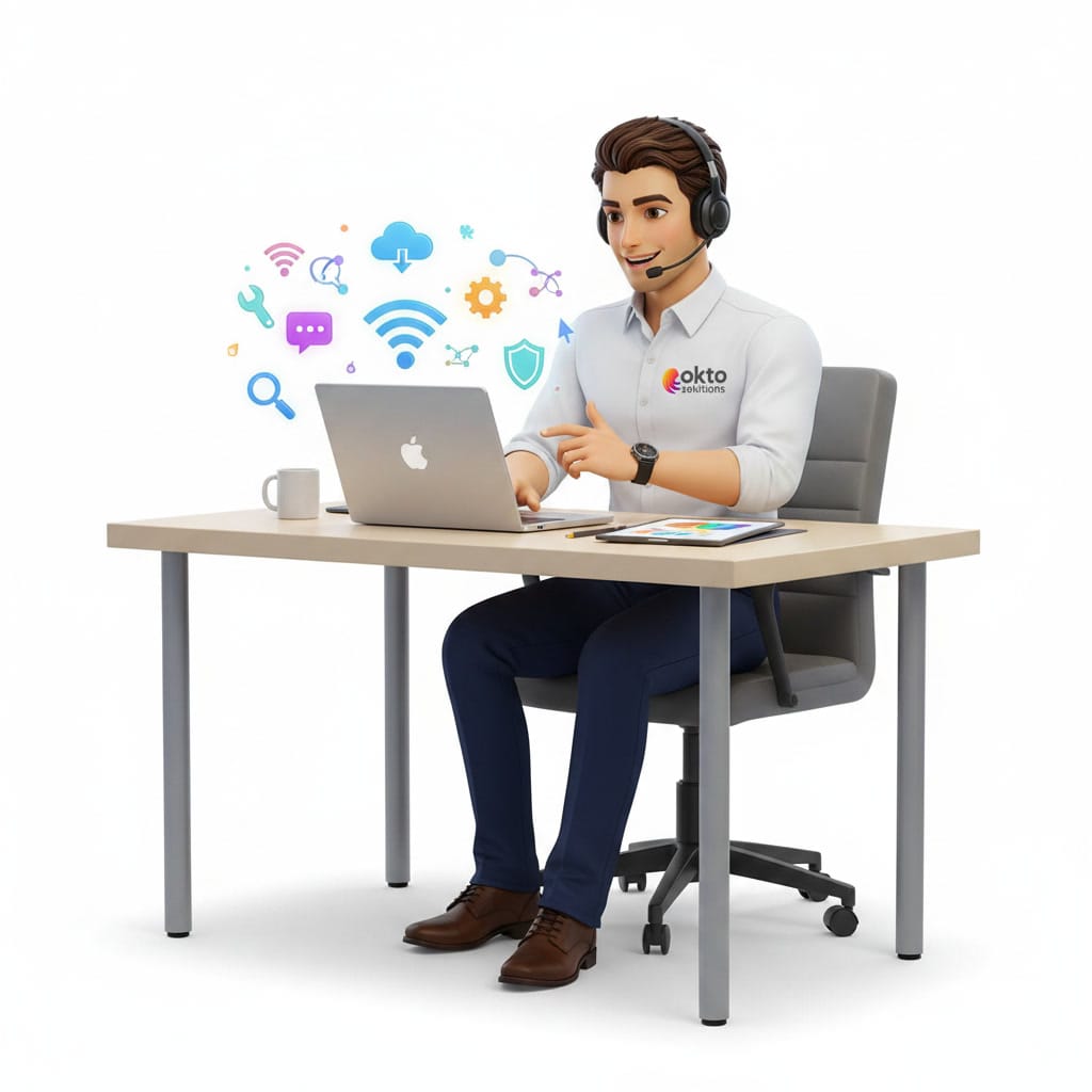 An OKTO Solutions technician tuning the startup of a Windows 11 workstation remotely