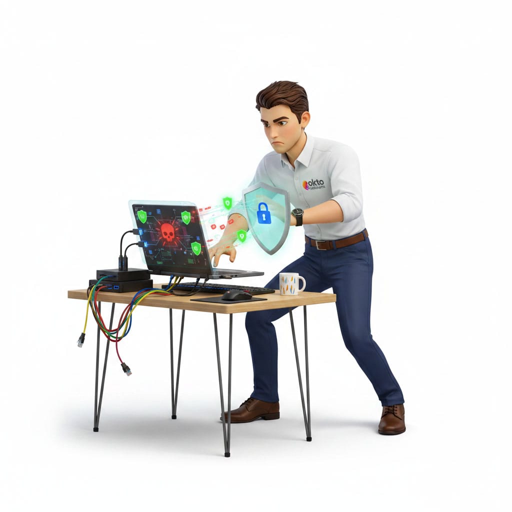 Illustration of antivirus and EDR protection against malware for a small business