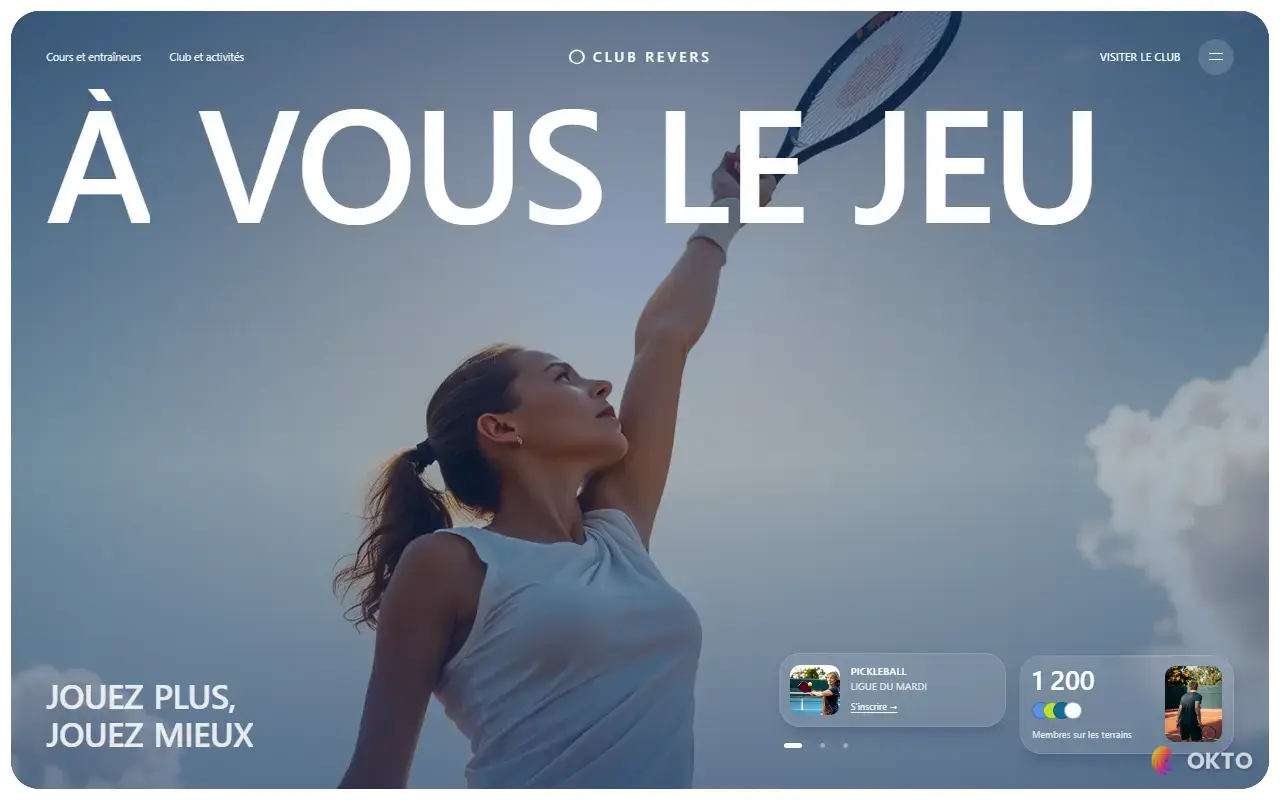 Home page of the Club Revers demo website, tennis and pickleball club