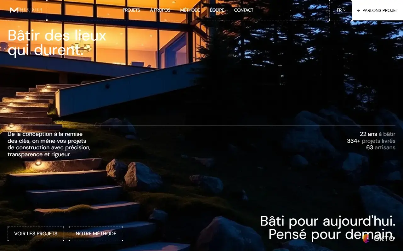 Home page of the Constructions Méridien demo website, general contractor