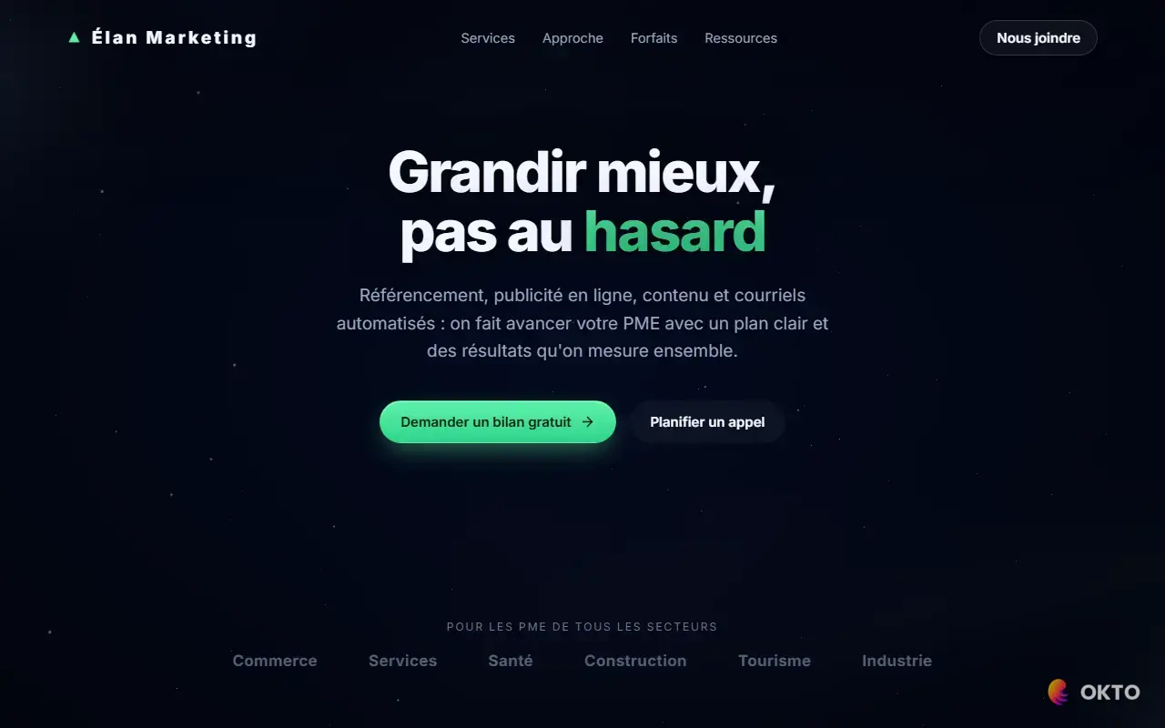 Accueil du site de démonstration Élan Marketing, agence de marketing numérique