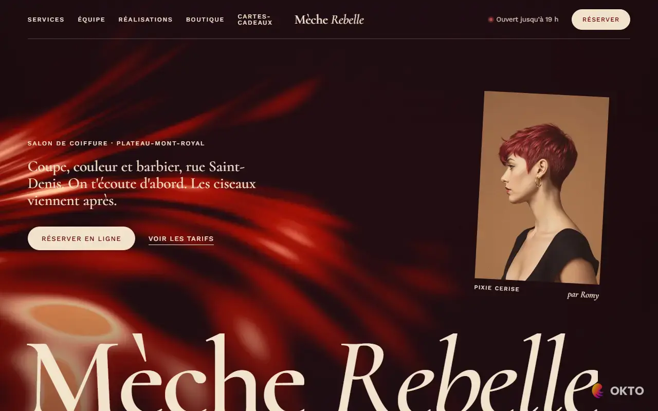 Home page of the Salon Mèche Rebelle demo website, hair salon