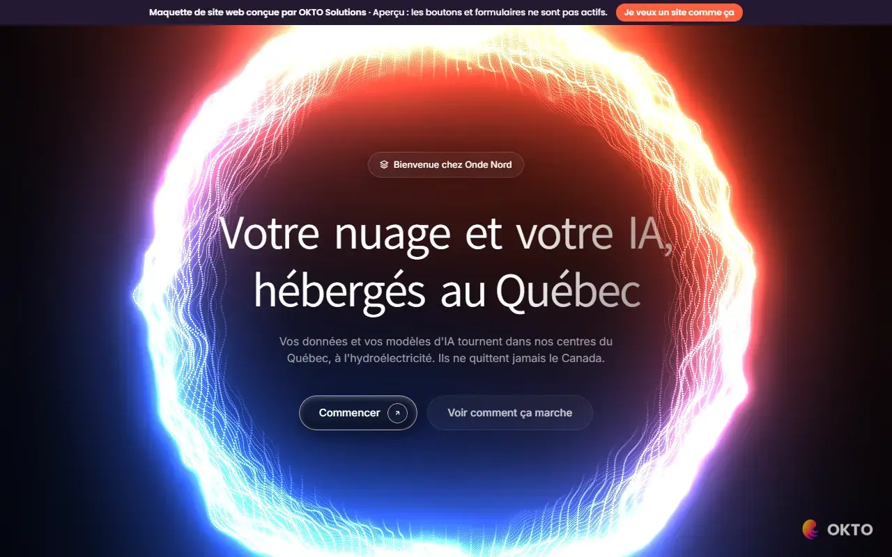 Home page of the Onde Nord demo website, cloud and AI in Quebec