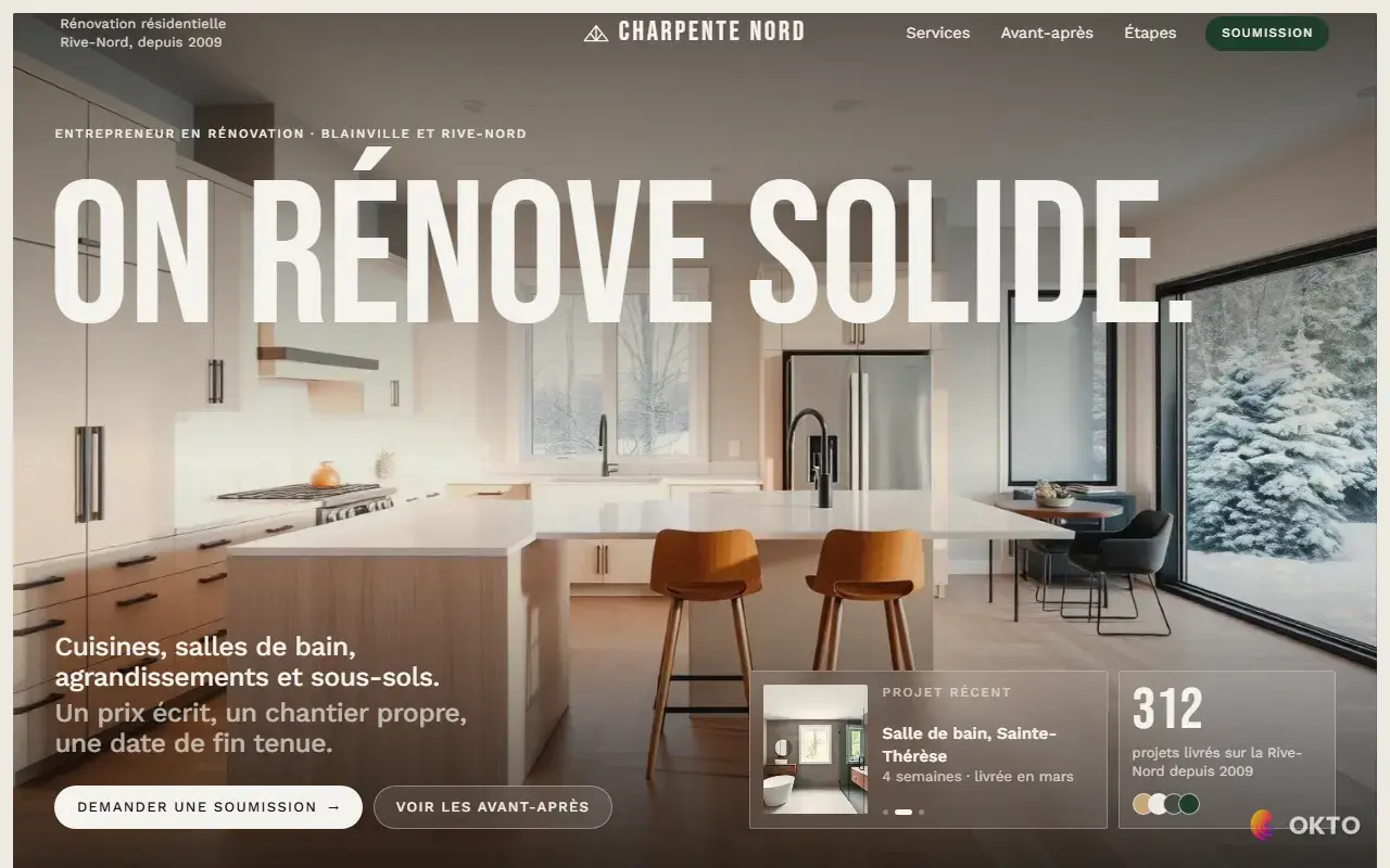 Home page of the Rénovations Charpente Nord demo website, renovation contractor