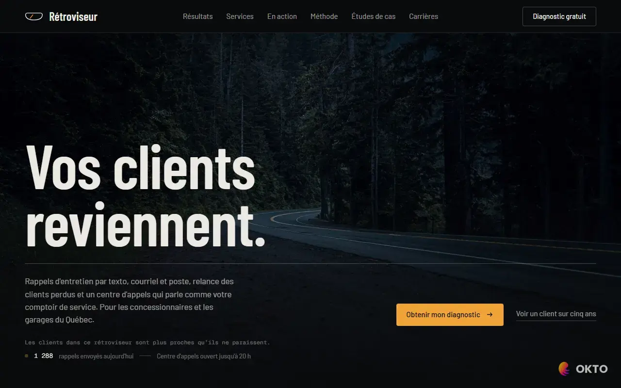 Home page of the Rétroviseur demo website, automotive loyalty agency
