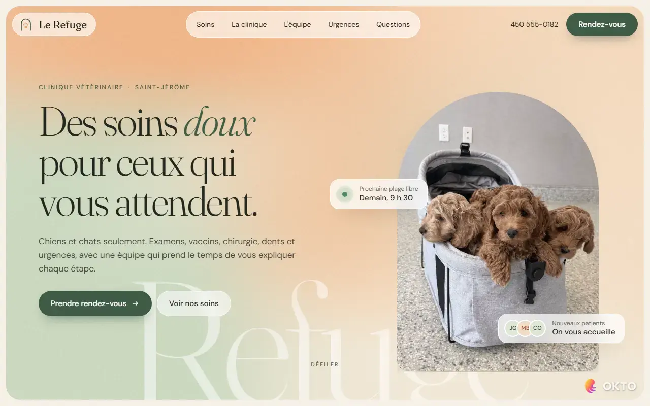 Accueil du site de démonstration Clinique vétérinaire Le Refuge, clinique vétérinaire