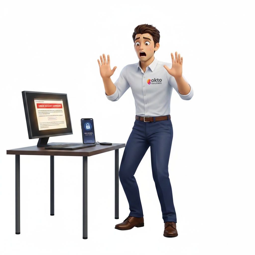 SMB employee facing a screen displaying a ransomware alert