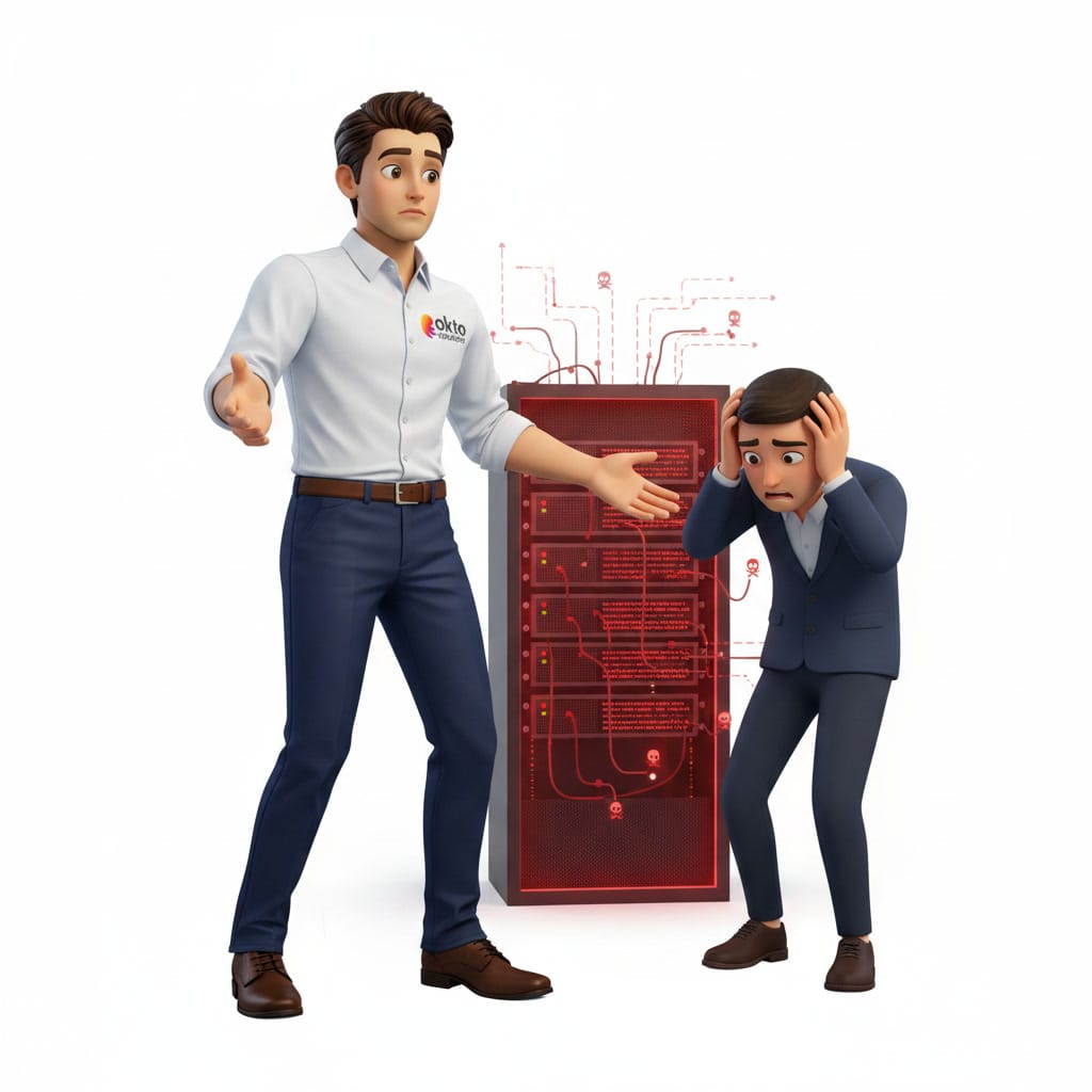 Compromised server rack lit red during an SMB network intrusion