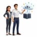 Technicien OKTO Solutions montrant à une cliente la migration de ses serveurs vers une infrastructure infonuagique
