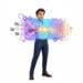 Conseiller OKTO Solutions manipulant un grand écran holographique où l'intelligence artificielle traite un flux de documents