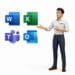 Technicien OKTO Solutions présentant les applications Microsoft 365 : Word, Excel, Teams et Outlook