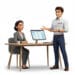 Technicien OKTO Solutions présentant un plan de sauvegarde stratégique à une cliente assise à son bureau