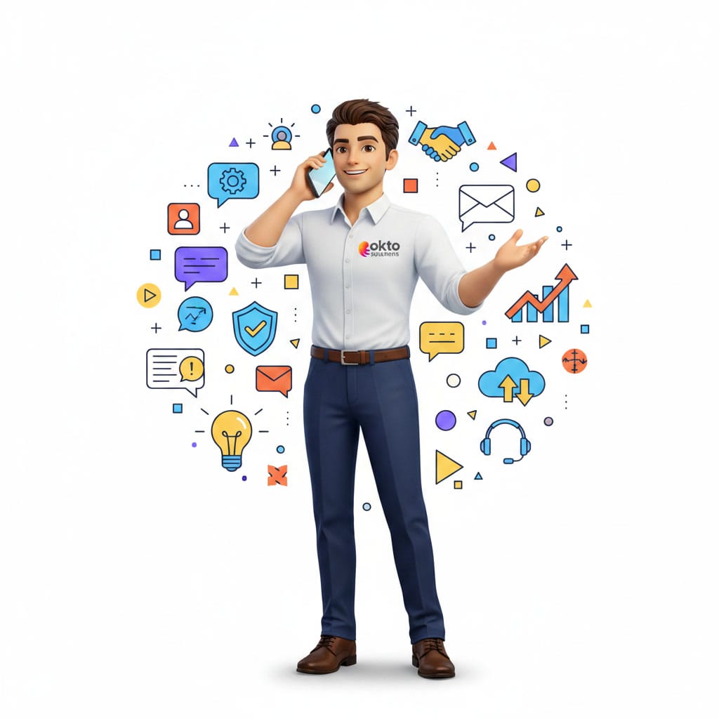 An OKTO Solutions technician answers a client's question about the security of their AI tools